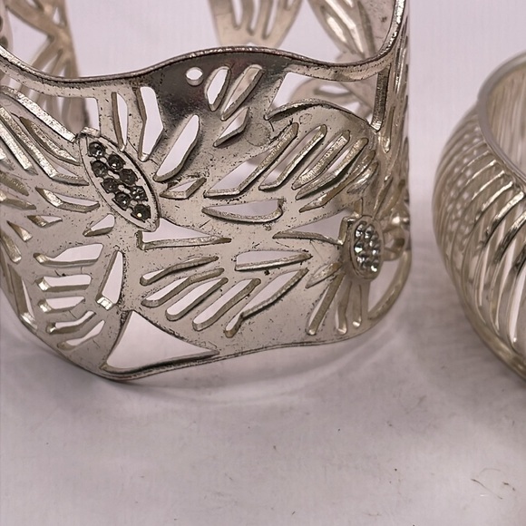 silver tone bracelet duo bangle and cuff - Picture 5 of 8